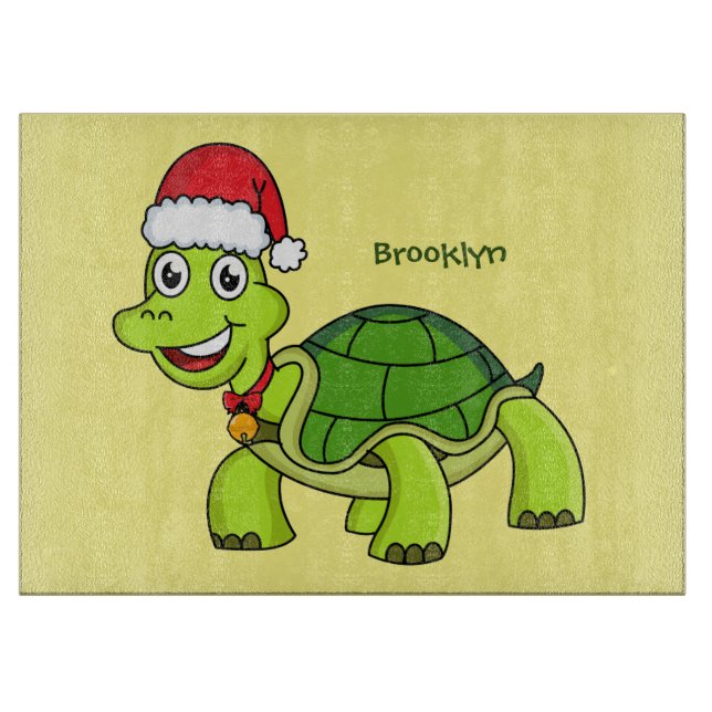 Cute happy tortoise wearing Santa hat Cutting Board (Front)