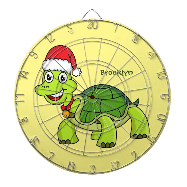 Cute happy tortoise wearing Santa hat Dartboard (Front)