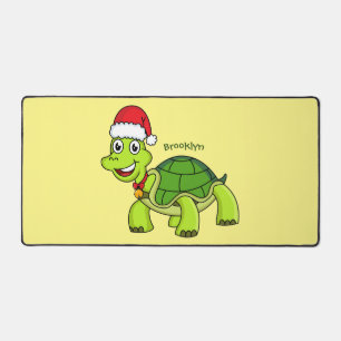 Cute happy tortoise wearing Santa hat Desk Mat