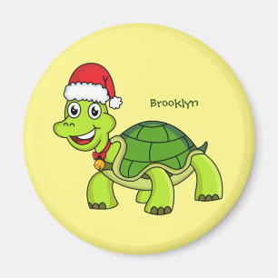 Cute happy tortoise wearing Santa hat Magnet