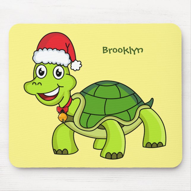 Cute happy tortoise wearing Santa hat Mouse Pad (Front)