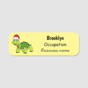 Cute happy tortoise wearing Santa hat Name Tag