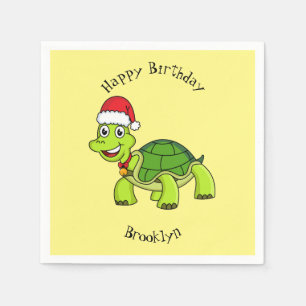 Cute happy tortoise wearing Santa hat Napkin