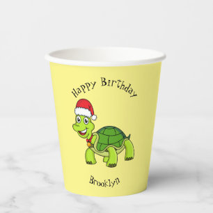 Cute happy tortoise wearing Santa hat Paper Cups