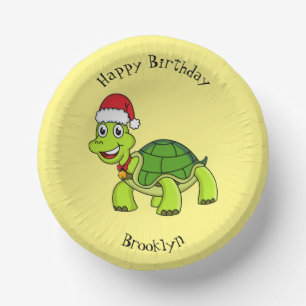 Cute happy tortoise wearing Santa hat Paper Plate