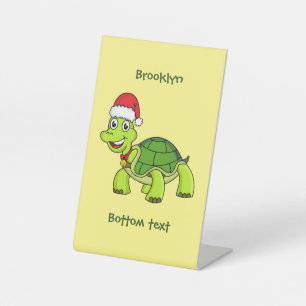 Cute happy tortoise wearing Santa hat Pedestal Sign