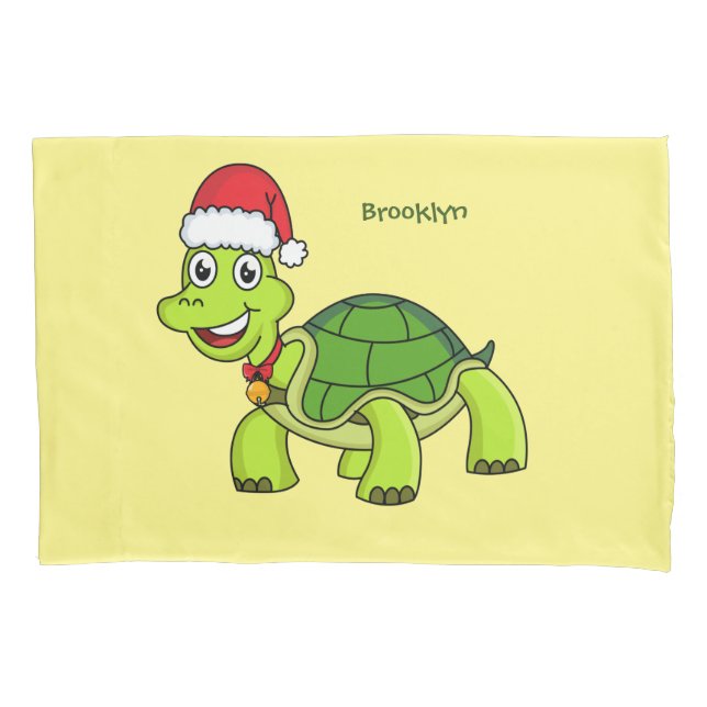 Cute happy tortoise wearing Santa hat Pillowcase (Front)
