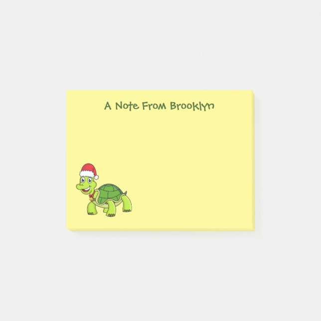 Cute happy tortoise wearing Santa hat Post-it Notes (Front)