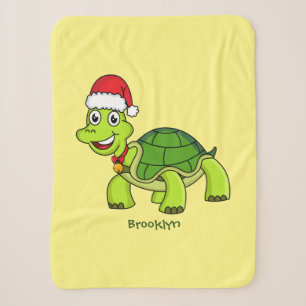 Cute happy tortoise wearing Santa hat Sherpa Blanket