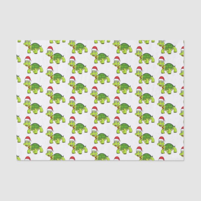 Cute happy tortoise wearing Santa hat Tissue Paper (Front)