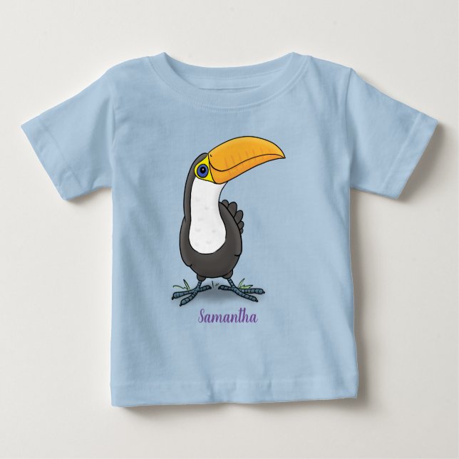 Cute happy toucan blue green cartoon illustration baby T-Shirt (Front)