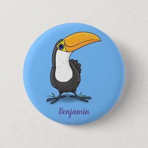 Cute happy toucan cartoon illustration 6 cm round badge