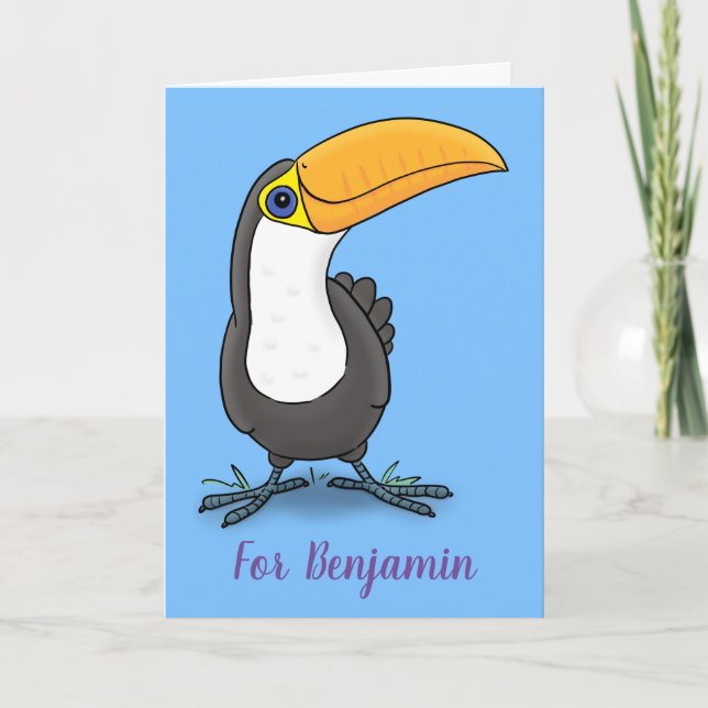 Cute happy toucan cartoon illustration card (Front)