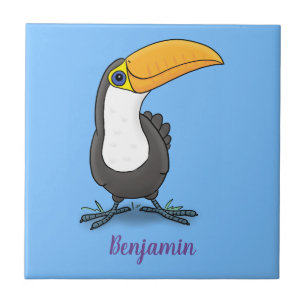Cute happy toucan cartoon illustration ceramic tile