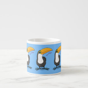 Cute happy toucan cartoon illustration espresso cup