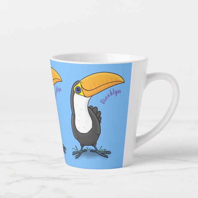 Cute happy toucan cartoon illustration latte mug (Right)