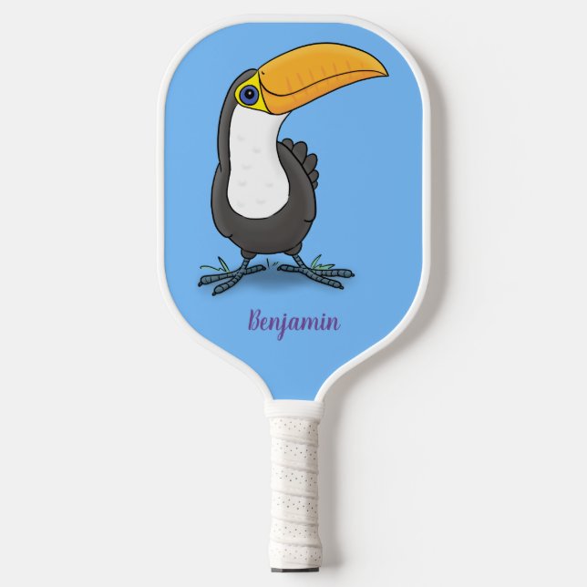 Cute happy toucan cartoon illustration  pickleball paddle (Front)