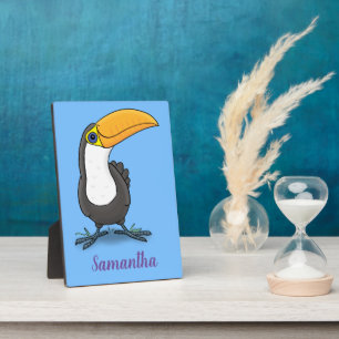 Cute happy toucan cartoon illustration plaque