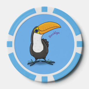 Cute happy toucan cartoon illustration poker chips