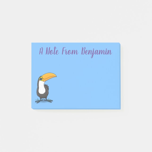 Cute happy toucan cartoon illustration post-it notes (Front)