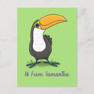 Cute happy toucan cartoon illustration postcard