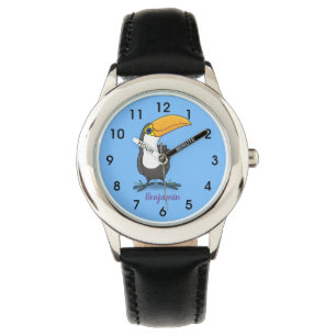 Cute happy toucan cartoon illustration watch