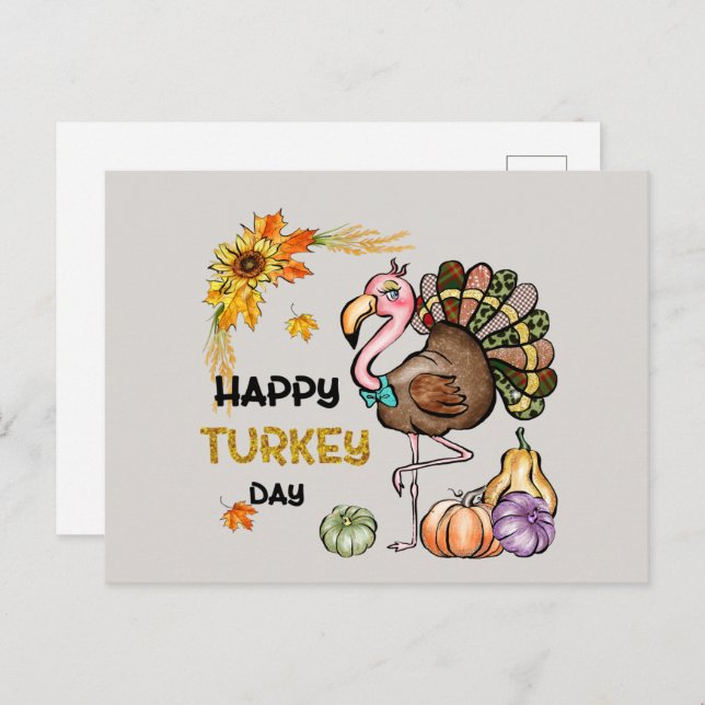 Cute Happy turkey Day Thanksgiving Holiday Postcard (Front/Back)