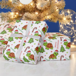 Cute Happy Turtles Christmas Tree Holidays Wrapping Paper