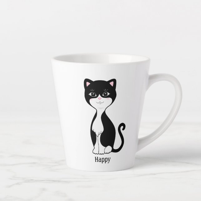 Cute Happy Tuxedo Cat Latte Mug (Right)