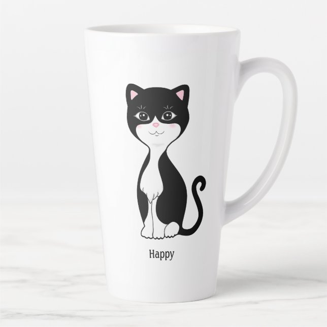 Cute Happy Tuxedo Cat Latte Mug (Right)