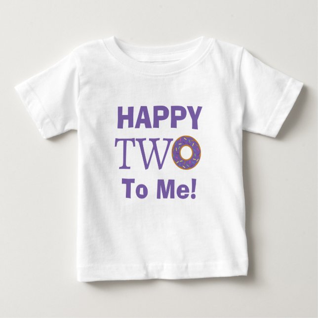  Cute Happy Two 2nd Birthday Purple Doughnut Baby T-Shirt (Front)