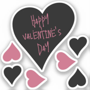 Cute "Happy Valentines Day" Black and Pink Hearts