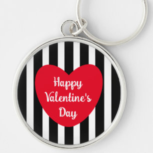 Cute Happy Valentine's Day Black Striped Simple Key Ring