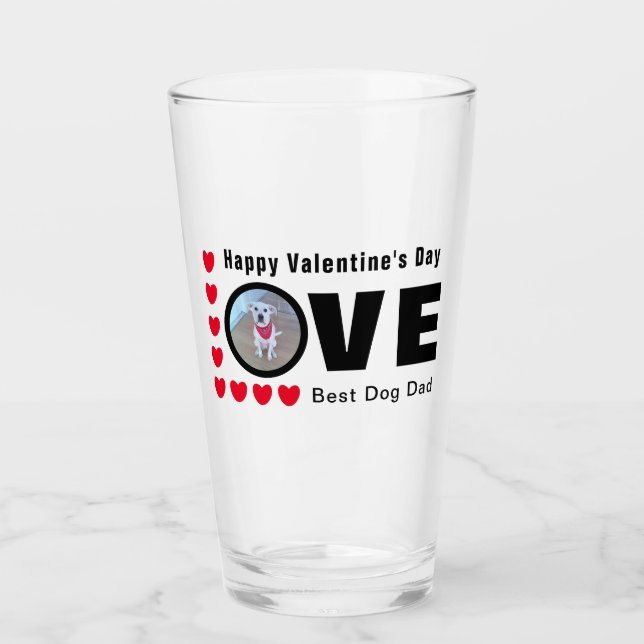 Cute Happy Valentines Day Dog Dad Love Hearts Red Glass (Front)