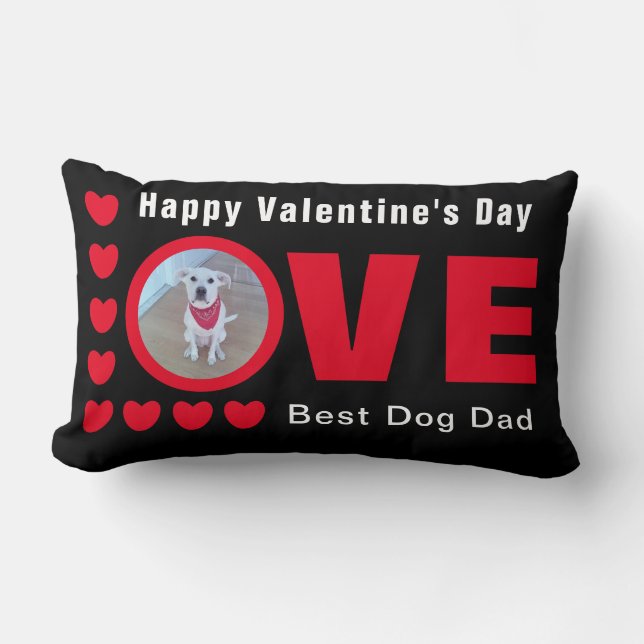 Cute Happy Valentines Day Dog Dad Love Hearts Red Lumbar Cushion (Front)