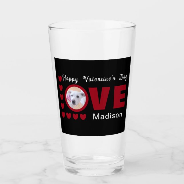 Cute Happy Valentines Day Dog Love Hearts Red Glass (Front)