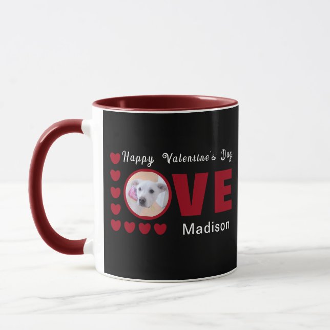 Cute Happy Valentines Day Dog Love Hearts Red Mug (Left)
