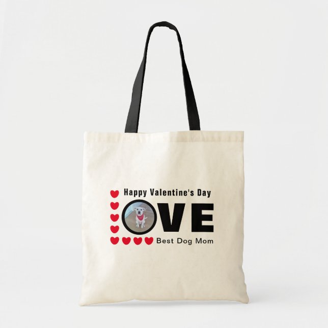 Cute Happy Valentines Day Dog Mom Love Hearts Red Tote Bag (Front)