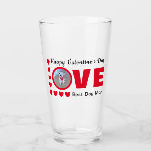 Cute Happy Valentines Day Dog Mum Love Hearts Red Glass