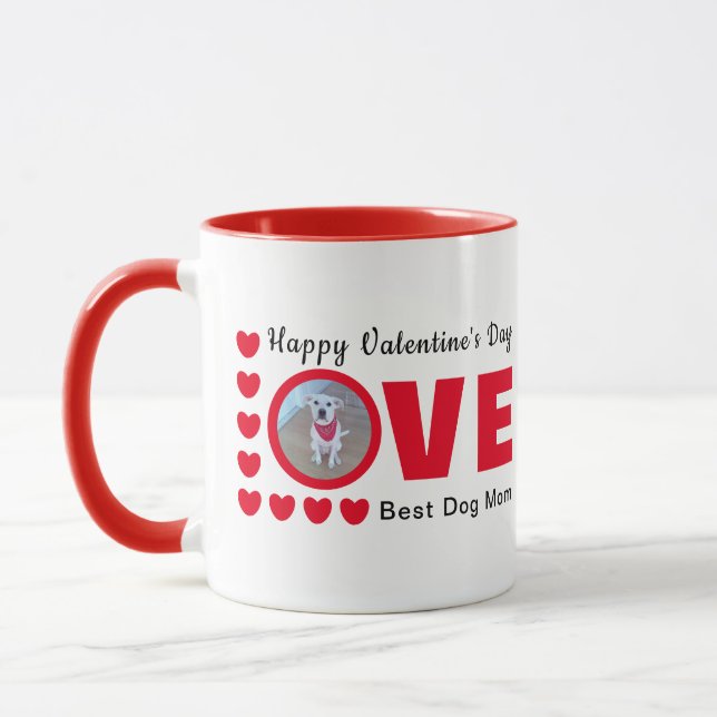 Cute Happy Valentines Day Dog Mum Love Hearts Red Mug (Left)