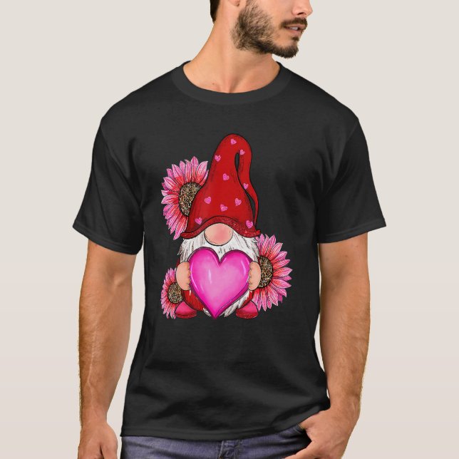 Cute Happy Valentine's Day Gnome With Leopard Sunf T-Shirt (Front)