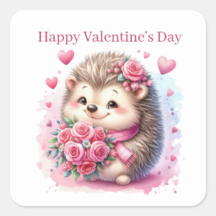 Cute Happy Valentine's Day hedgehog  Square Sticker