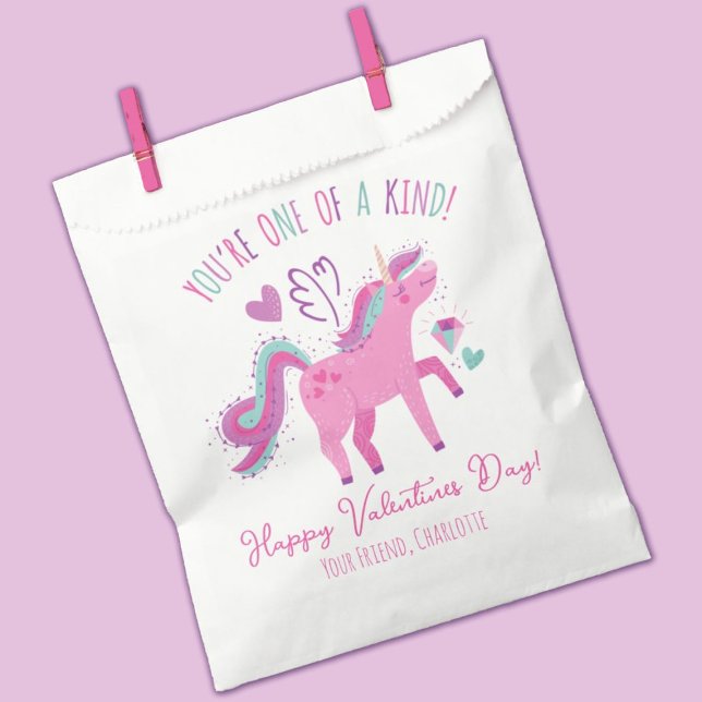 Cute Happy Valentines Day Kids Unicorn Favour Bag (A cute Valentine's Day Unicorn Classroom Favor Bag. So fun for a school Valentine's exchange.)
