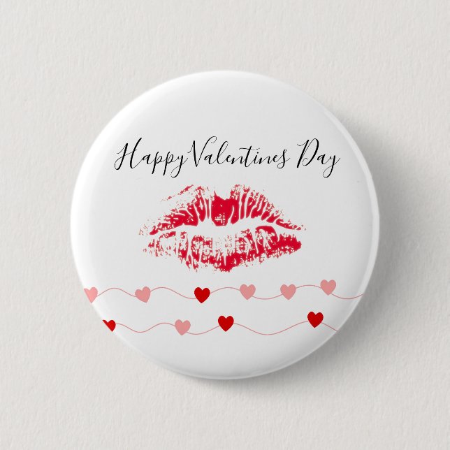 Cute Happy Valentines Day Kiss Red Pink Hearts 6 Cm Round Badge (Front)