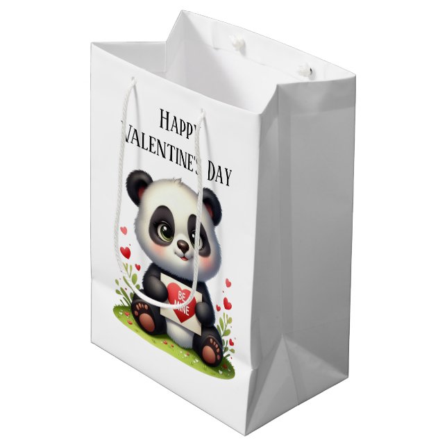 Cute Happy Valentine's Day Panda bear  Medium Gift Bag (Front Angled)