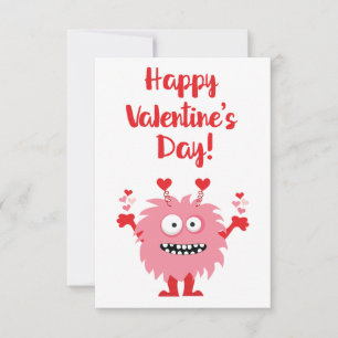 Cute Happy Valentine's Day Pink Cartoon Monster Card