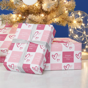 Cute Happy Valentine's Day Pink Hearts Pattern Wrapping Paper