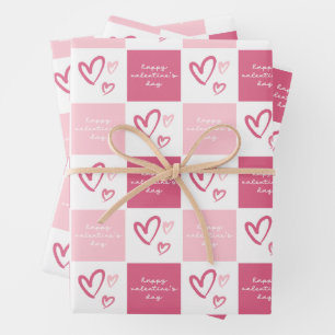 Cute Happy Valentine's Day Pink Hearts Pattern Wrapping Paper Sheet