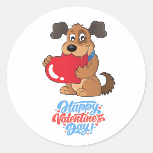 Cute Happy Valentine's Day Puppy Classic Round Sticker
