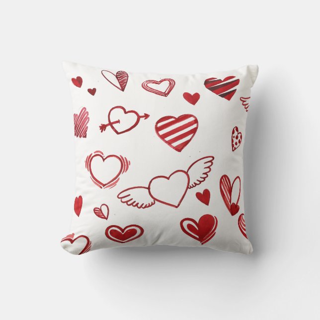 Cute Happy Valentine's Day Red Heart on White Cushion (Front)